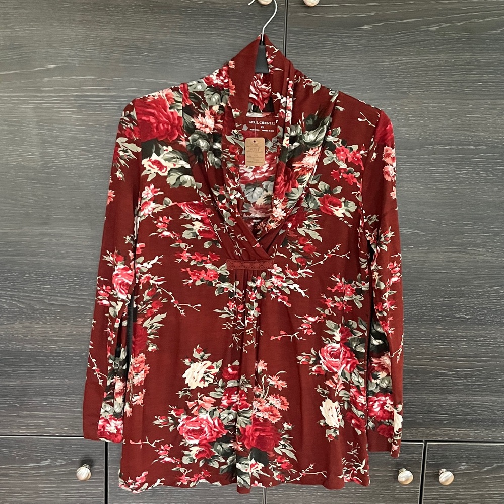 April Cornell Burgundy Floral Top